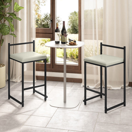 Set of 2 Stackable Counter Height Bar Stools PU Leather Upholstered with Footrest-Black W2B
