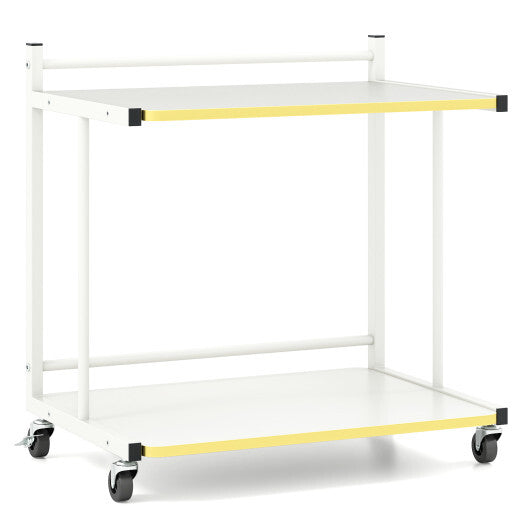 Mobile Side Table 2-Tier Rolling End Table with Open Shelves & Golden Trimmed Edges-White W2B
