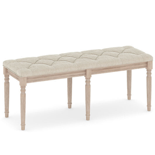 47.5 Inch Upholstered Bench with Carved Rubber Wood Legs and Padded Seat-Beige W2B