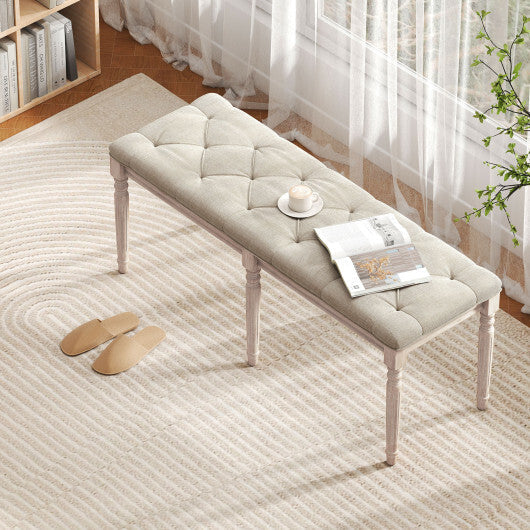 47.5 Inch Upholstered Bench with Carved Rubber Wood Legs and Padded Seat-Beige W2B