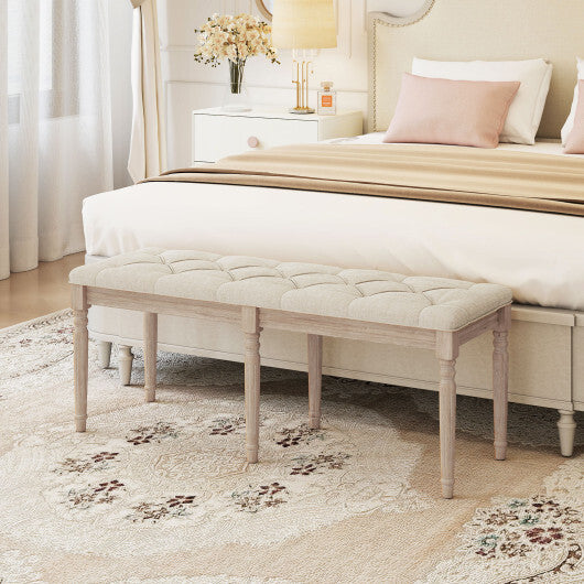 47.5 Inch Upholstered Bench with Carved Rubber Wood Legs and Padded Seat-Beige W2B