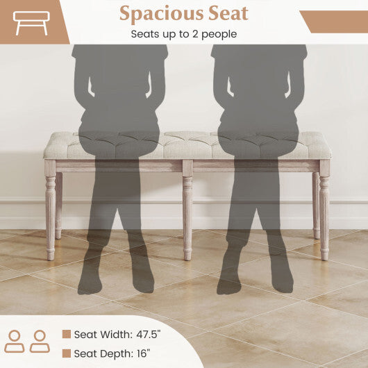 47.5 Inch Upholstered Bench with Carved Rubber Wood Legs and Padded Seat-Beige W2B