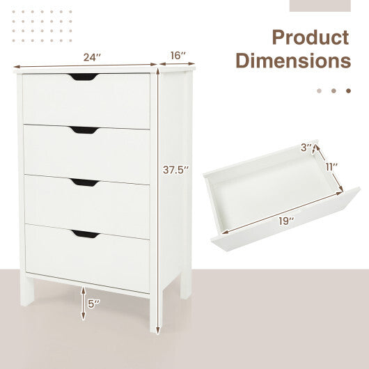4-Drawer Dresser Wooden Nightstand with Anti-Tipping Kits-White W2B