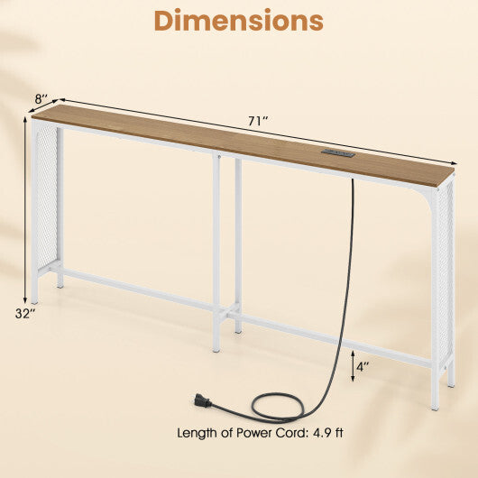 71 Inch Narrow Console Table with Power Outlet for Small Space-Rustic Brown W2B