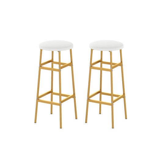 Bar Stools Set of 2 with Sturdy Metal Frame and Footrest-White W2B