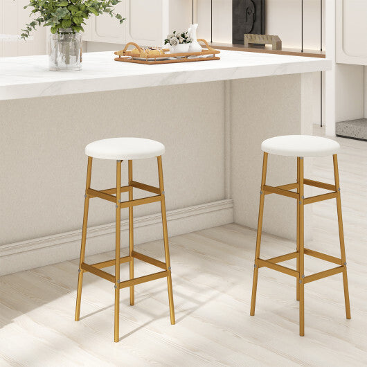 Bar Stools Set of 2 with Sturdy Metal Frame and Footrest-White W2B