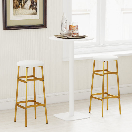 Bar Stools Set of 2 with Sturdy Metal Frame and Footrest-White W2B