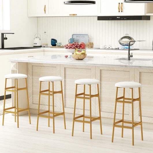 Bar Stools Set of 2 with Sturdy Metal Frame and Footrest-White W2B