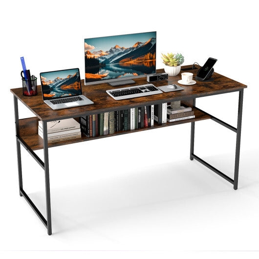 55 x 24 inch Computer Desk with Power Outlets and USB Ports-Black W2B