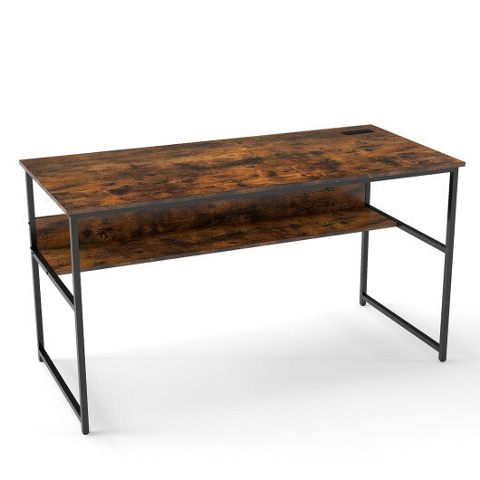 55 x 24 inch Computer Desk with Power Outlets and USB Ports-Black W2B