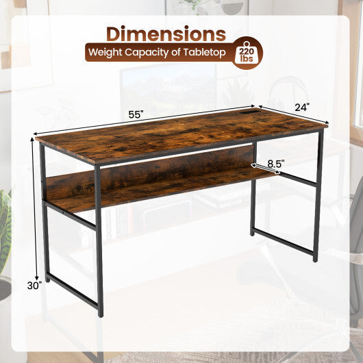 55 x 24 inch Computer Desk with Power Outlets and USB Ports-Black W2B