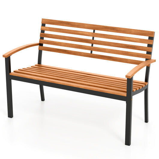 Outdoor Bench Acacia Wood Patio Loveseat with Backrest Armrests W2B