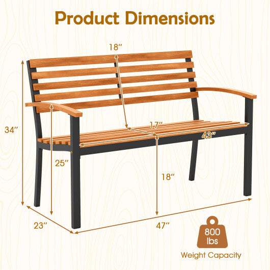 Outdoor Bench Acacia Wood Patio Loveseat with Backrest Armrests W2B