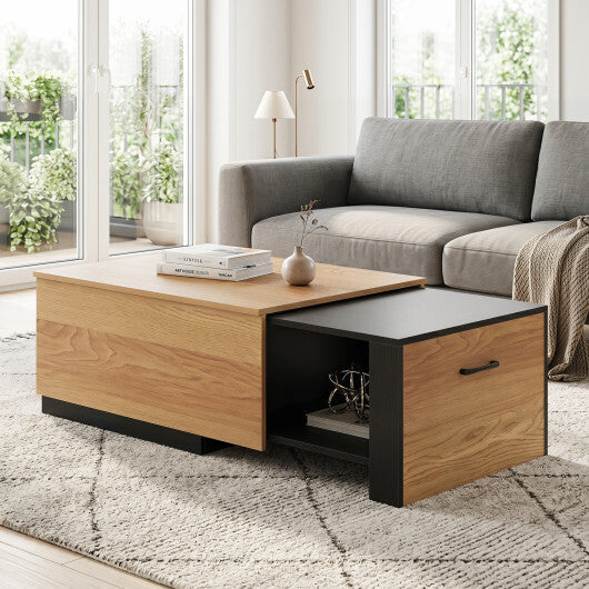 Extendable Coffee table with Concealed Storage Compartment-Natural W2B