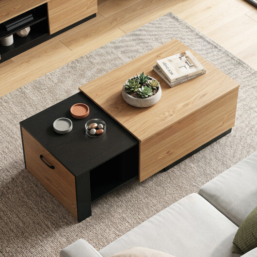 Extendable Coffee table with Concealed Storage Compartment-Natural W2B