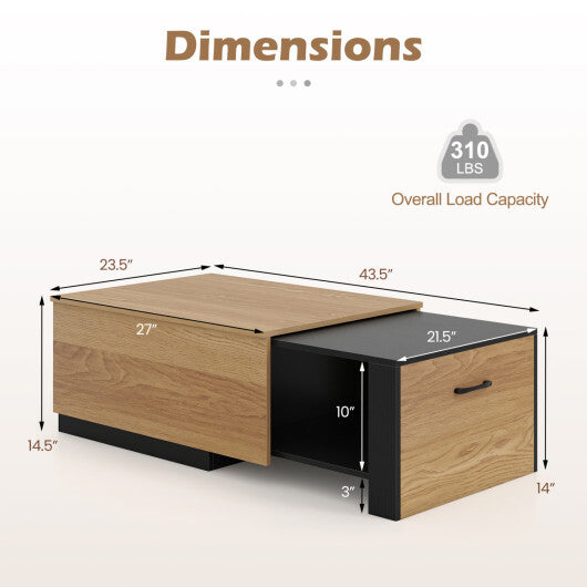 Extendable Coffee table with Concealed Storage Compartment-Natural W2B