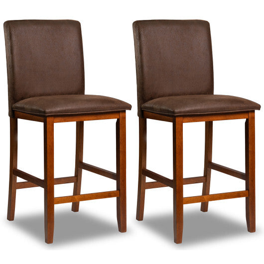 Set of 2 Counter Barstools with Rubberwood Legs and Upholstered Seat-Walnut