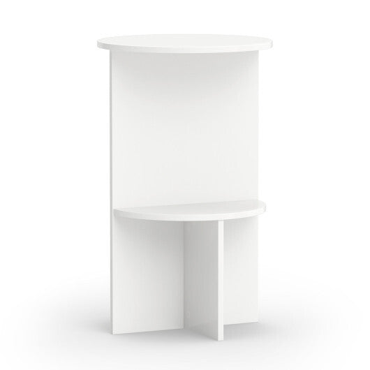 2-Tier Round Side Table with Storage Shelf for Small Space-White W2B