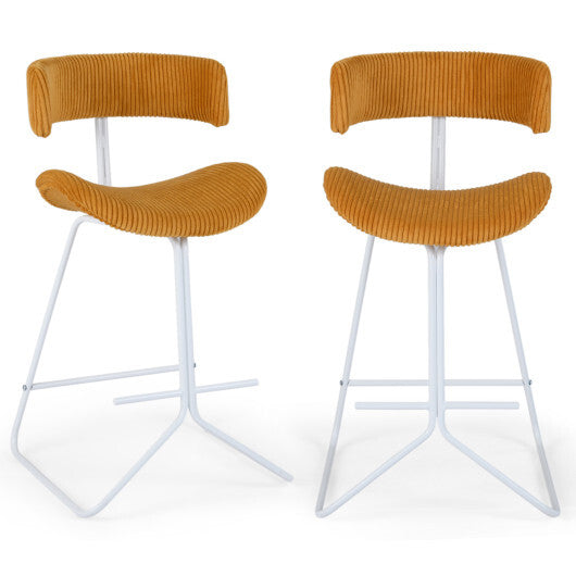 Set of 2 Counter Height Stools 25 Inch Armless Barstools with Padded Seat and Footrest-Orange W2B