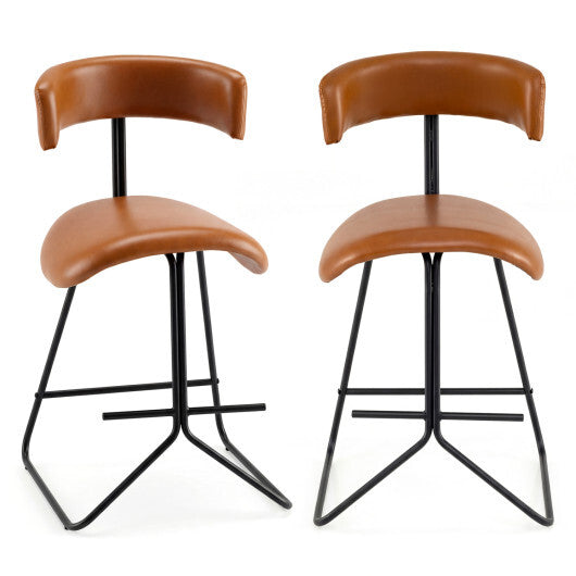 Set of 2 Modern Counter Height Stools 25 Inch Faux Leather Upholstered-Espresso W2B