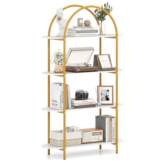 4-Tier Open Bookcase with Sturdy Metal Frame for Living Room-WH