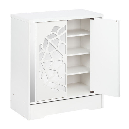 Mirrored Shoe Cabinet 4-Tier Shoe Organizer with Large Drawer-White W2B