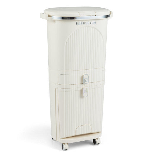 11 Gallon 3-Layer Kitchen Trash Can with Lid and 2 Removable Buckets-Beige W2B
