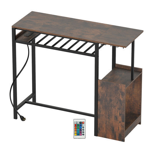 Rectangular Bar Table with Charging Station and LED Light-Rustic Brown W2B