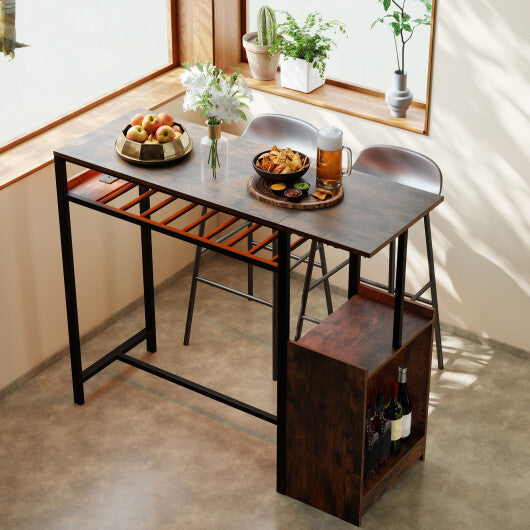 Rectangular Bar Table with Charging Station and LED Light-Rustic Brown W2B