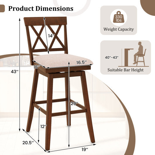 29 Inch Counter Height Barstools with Backrest and Upholstered Seat Cushion for Kitchen Dining Room-29 Inch W2B