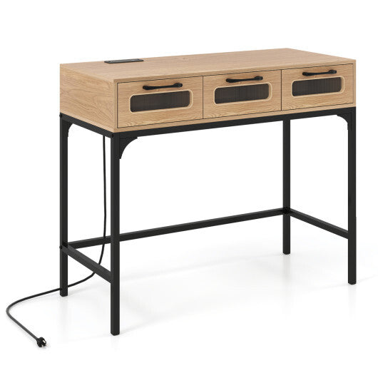 Console Table with LED Lighting and Charging Station for Living Room and Hallway-White W2B