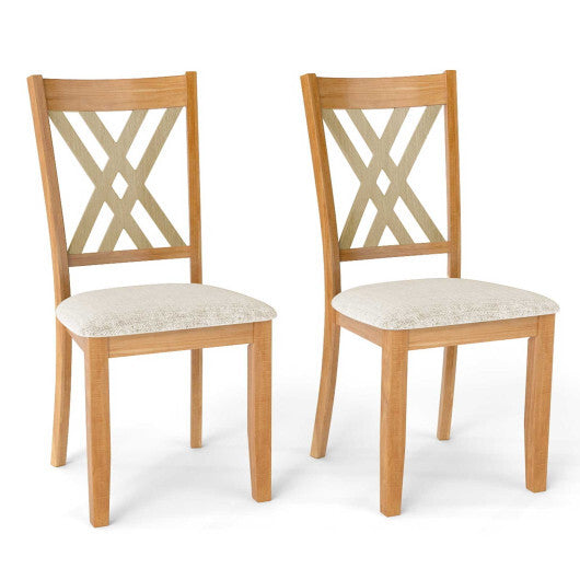 Linen Fabric Upholstered Wooden Dining Chair Set of 2 with Rubber Wood Frame for Dining Room-Natural