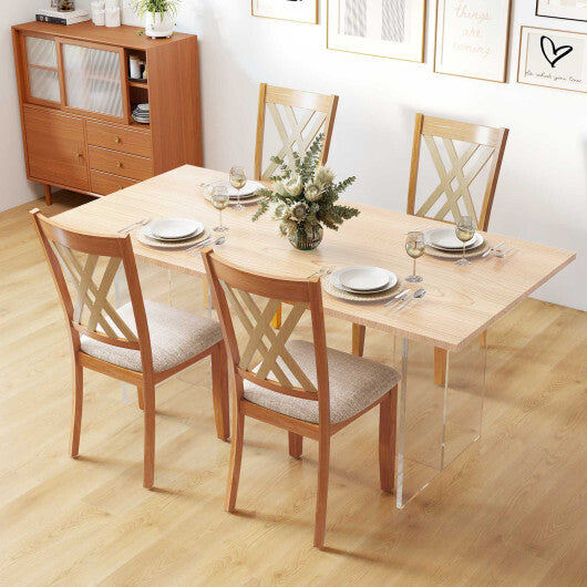 Linen Fabric Upholstered Wooden Dining Chair Set of 2 with Rubber Wood Frame for Dining Room-Natural