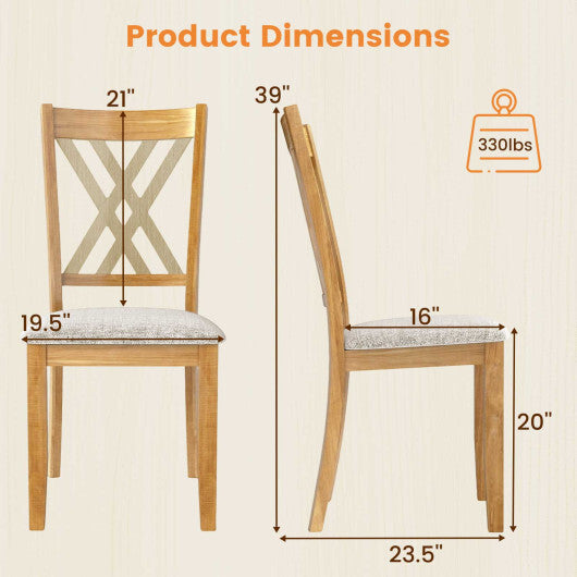 Linen Fabric Upholstered Wooden Dining Chair Set of 2 with Rubber Wood Frame for Dining Room-Natural