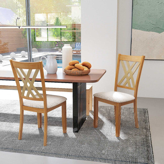 Linen Fabric Upholstered Wooden Dining Chair Set of 2 with Rubber Wood Frame for Dining Room-Natural