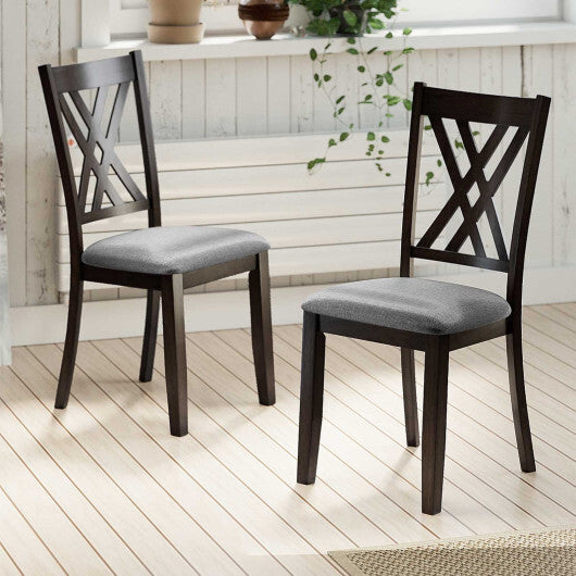 Linen Fabric Upholstered Wooden Dining Chair Set of 2 with Rubber Wood Frame for Dining Room-Natural