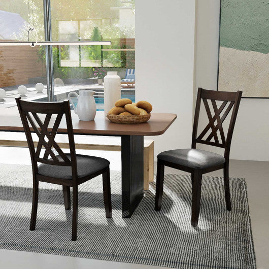Linen Fabric Upholstered Wooden Dining Chair Set of 2 with Rubber Wood Frame for Dining Room-Natural