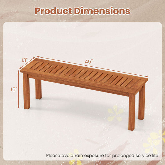 Outdoor Wood Bench 2-Person Backless Patio Garden Bench with Slatted Seat