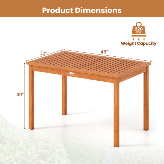 Outdoor Dining Table for 4-6 People 48 Inches Wood Rectangular Patio Table