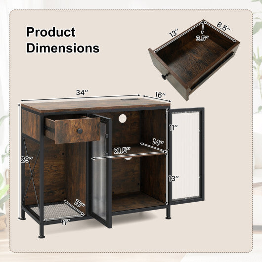 Buffet Sideboard with Doors Power Outlets and LED Light-Rustic Brown W2B