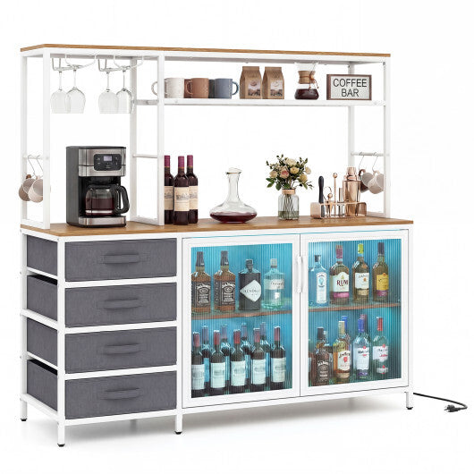 Sideboard Buffet Cabinet with LED Lights 55 inch Coffee Table with Power Outlets-Natural W2B