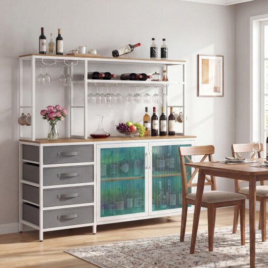 Sideboard Buffet Cabinet with LED Lights 55 inch Coffee Table with Power Outlets-Natural W2B