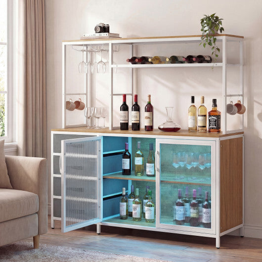 Sideboard Buffet Cabinet with LED Lights 55 inch Coffee Table with Power Outlets-Natural W2B