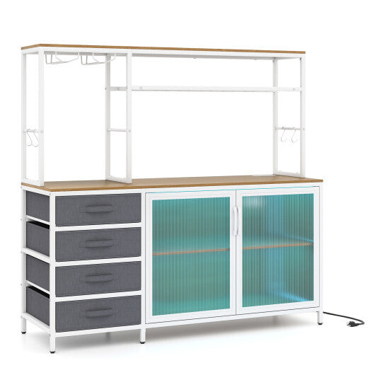 Sideboard Buffet Cabinet with LED Lights 55 inch Coffee Table with Power Outlets-Natural W2B