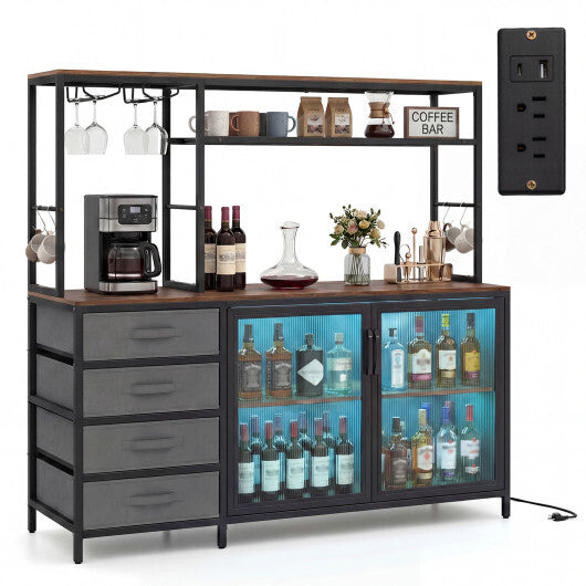 Sideboard Buffet Cabinet with LED Lights 55 inch Coffee Table with Power Outlets-Natural W2B