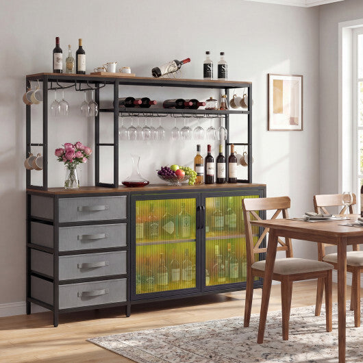 Sideboard Buffet Cabinet with LED Lights 55 inch Coffee Table with Power Outlets-Natural W2B