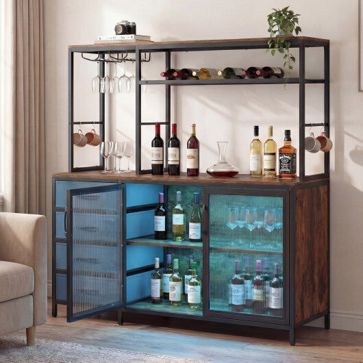 Sideboard Buffet Cabinet with LED Lights 55 inch Coffee Table with Power Outlets-Natural W2B