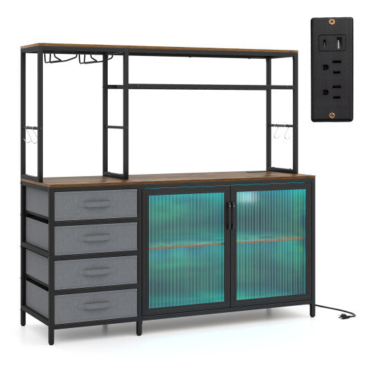 Sideboard Buffet Cabinet with LED Lights 55 inch Coffee Table with Power Outlets-Natural W2B