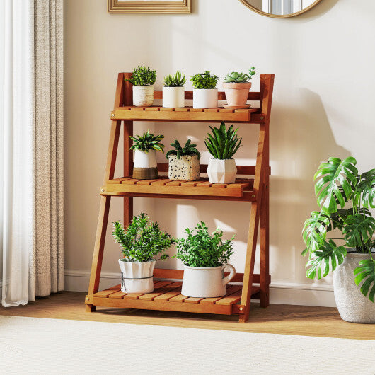 Foldable 3-Tier Solid Wood Plant Stand for Patio Balcony W2B