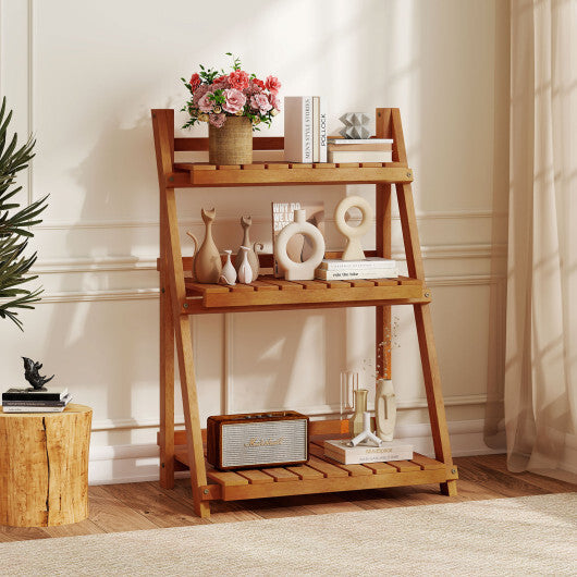Foldable 3-Tier Solid Wood Plant Stand for Patio Balcony W2B